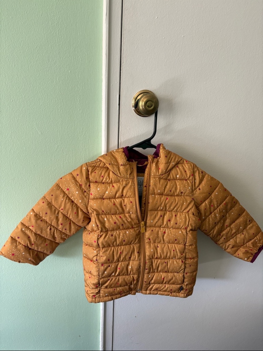 Baby Gap 3 years Lightweight Hooded Puffer Jacket - Yellow with stars